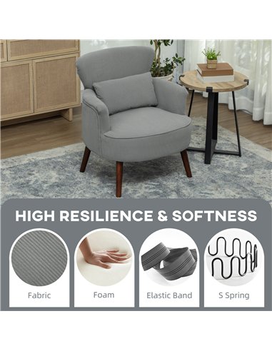 HOMCOM Corduroy Retro Accent Chair - Light Grey