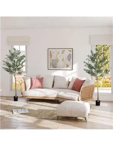 HOMCOM Set of 2 6ft/ 180cm Decorative Artificial Plant, Silk Olive Tree with 900 Leaves and 40 Olive Fruits in Pot, Fake Plant f