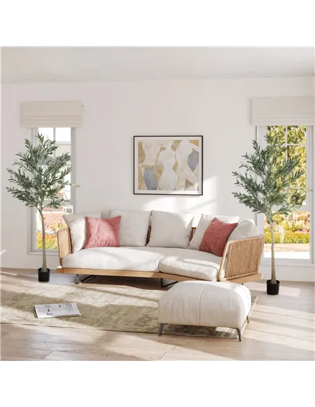 HOMCOM Set of 2 6ft/ 180cm Decorative Artificial Plant, Silk Olive Tree with 900 Leaves and 40 Olive Fruits in Pot, Fake Plant f