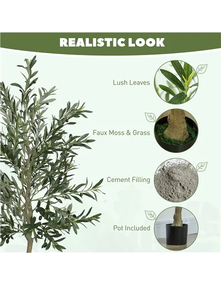 HOMCOM Set of 2 6ft/ 180cm Decorative Artificial Plant, Silk Olive Tree with 900 Leaves and 40 Olive Fruits in Pot, Fake Plant f