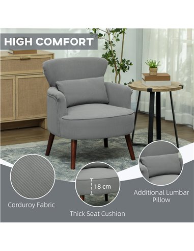 HOMCOM Corduroy Retro Accent Chair - Light Grey