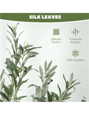 HOMCOM Set of 2 6ft/ 180cm Decorative Artificial Plant, Silk Olive Tree with 900 Leaves and 40 Olive Fruits in Pot, Fake Plant f