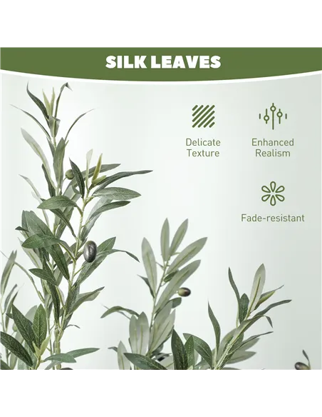 HOMCOM Set of 2 6ft/ 180cm Decorative Artificial Plant, Silk Olive Tree with 900 Leaves and 40 Olive Fruits in Pot, Fake Plant f