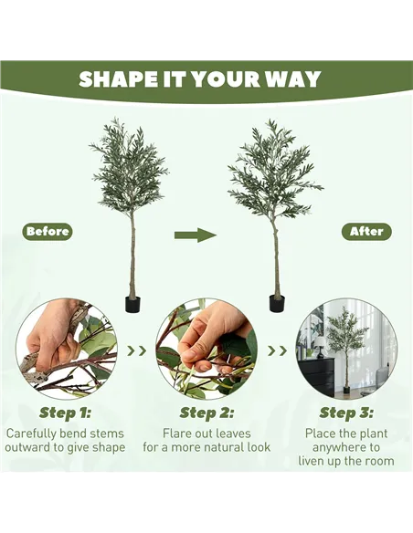 HOMCOM Set of 2 6ft/ 180cm Decorative Artificial Plant, Silk Olive Tree with 900 Leaves and 40 Olive Fruits in Pot, Fake Plant f