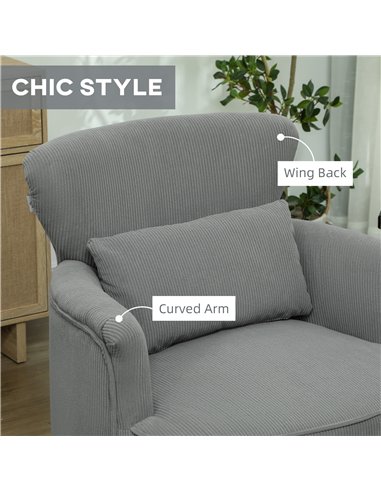 HOMCOM Corduroy Retro Accent Chair - Light Grey