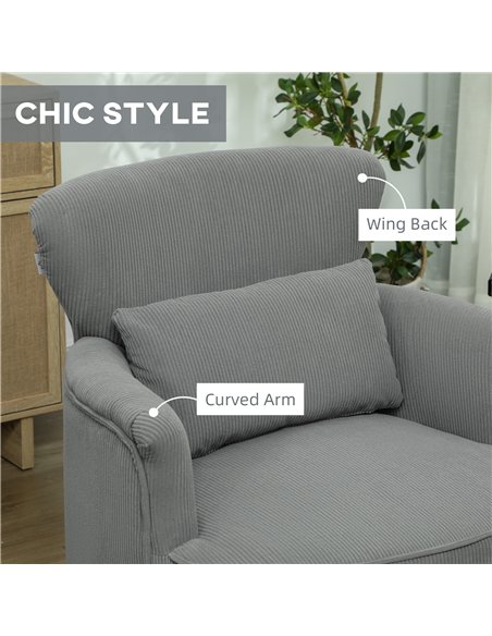 HOMCOM Corduroy Retro Accent Chair - Light Grey