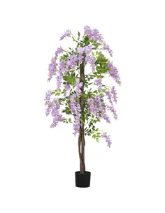 HOMCOM 180cm Ficus Artificial Tree, Fake Wisteria Tree in Nursery Pot, Indoor Greenery Tall Faux Floor Plant for Living Room Off
