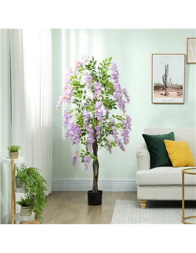 HOMCOM 180cm Ficus Artificial Tree, Fake Wisteria Tree in Nursery Pot, Indoor Greenery Tall Faux Floor Plant for Living Room Off