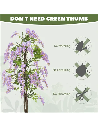 HOMCOM 180cm Ficus Artificial Tree, Fake Wisteria Tree in Nursery Pot, Indoor Greenery Tall Faux Floor Plant for Living Room Off