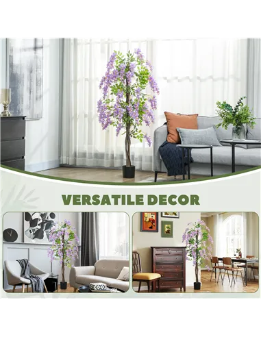 HOMCOM 180cm Ficus Artificial Tree, Fake Wisteria Tree in Nursery Pot, Indoor Greenery Tall Faux Floor Plant for Living Room Off