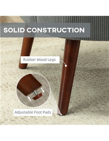 HOMCOM Corduroy Retro Accent Chair - Light Grey