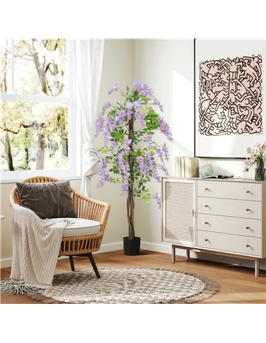 HOMCOM 180cm Ficus Artificial Tree, Fake Wisteria Tree in Nursery Pot, Indoor Greenery Tall Faux Floor Plant for Living Room Off
