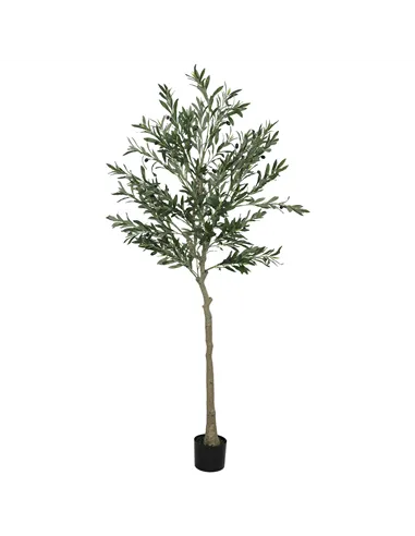 HOMCOM 6ft/ 180cm Decorative Artificial Plant, Silk Olive Tree with 900 Leaves and 40 Olive Fruits in Pot, Fake Plant for Home, 