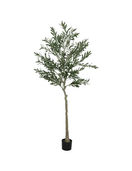 HOMCOM 6ft/ 180cm Decorative Artificial Plant, Silk Olive Tree with 900 Leaves and 40 Olive Fruits in Pot, Fake Plant for Home, 