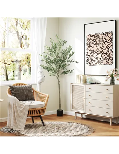 HOMCOM 6ft/ 180cm Decorative Artificial Plant, Silk Olive Tree with 900 Leaves and 40 Olive Fruits in Pot, Fake Plant for Home, 