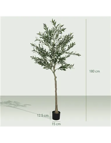 HOMCOM 6ft/ 180cm Decorative Artificial Plant, Silk Olive Tree with 900 Leaves and 40 Olive Fruits in Pot, Fake Plant for Home, 