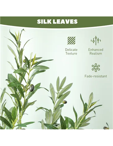 HOMCOM 6ft/ 180cm Decorative Artificial Plant, Silk Olive Tree with 900 Leaves and 40 Olive Fruits in Pot, Fake Plant for Home, 