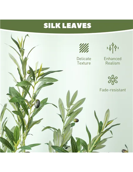 HOMCOM 6ft/ 180cm Decorative Artificial Plant, Silk Olive Tree with 900 Leaves and 40 Olive Fruits in Pot, Fake Plant for Home, 