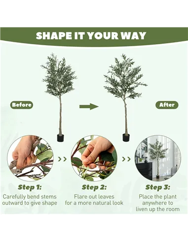 HOMCOM 6ft/ 180cm Decorative Artificial Plant, Silk Olive Tree with 900 Leaves and 40 Olive Fruits in Pot, Fake Plant for Home, 