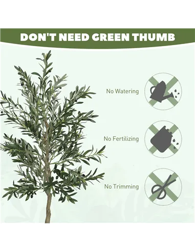 HOMCOM 6ft/ 180cm Decorative Artificial Plant, Silk Olive Tree with 900 Leaves and 40 Olive Fruits in Pot, Fake Plant for Home, 