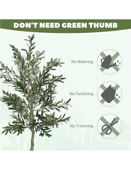 HOMCOM 6ft/ 180cm Decorative Artificial Plant, Silk Olive Tree with 900 Leaves and 40 Olive Fruits in Pot, Fake Plant for Home, 