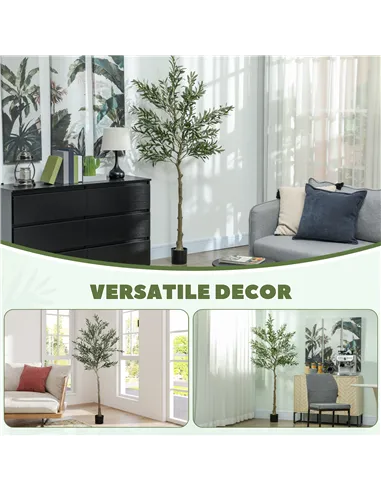 HOMCOM 6ft/ 180cm Decorative Artificial Plant, Silk Olive Tree with 900 Leaves and 40 Olive Fruits in Pot, Fake Plant for Home, 