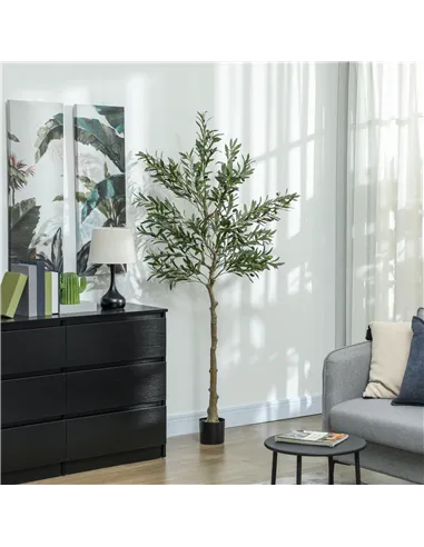 HOMCOM 6ft/ 180cm Decorative Artificial Plant, Silk Olive Tree with 900 Leaves and 40 Olive Fruits in Pot, Fake Plant for Home, 