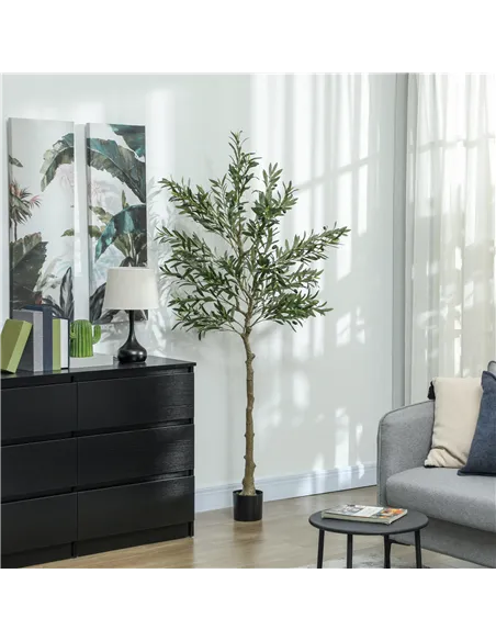 HOMCOM 6ft/ 180cm Decorative Artificial Plant, Silk Olive Tree with 900 Leaves and 40 Olive Fruits in Pot, Fake Plant for Home, 