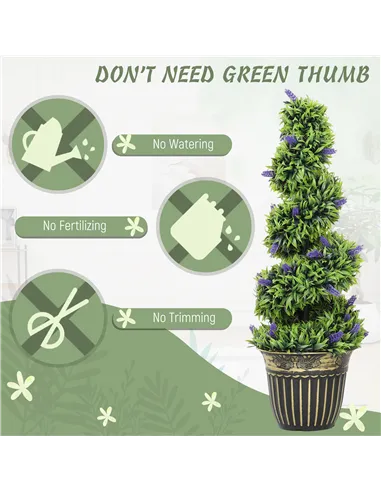 HOMCOM Set of 2 Decorative Artificial Plants, Boxwood Spiral Topiary Tree with Lavender and Pot, Fake Plants for Home Indoor Out