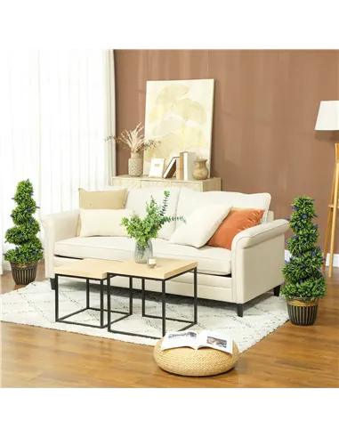 HOMCOM Set of 2 Decorative Artificial Plants, Boxwood Spiral Topiary Tree with Lavender and Pot, Fake Plants for Home Indoor Out