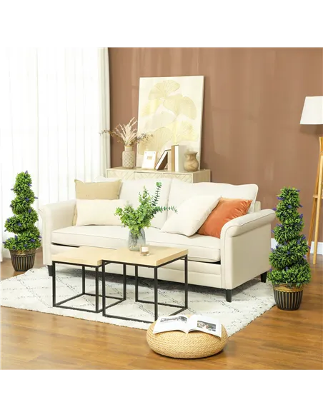 HOMCOM Set of 2 Decorative Artificial Plants, Boxwood Spiral Topiary Tree with Lavender and Pot, Fake Plants for Home Indoor Out