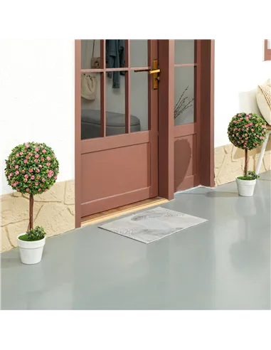 HOMCOM Set of 2 Decorative Artificial Plants, Ball Topiary Tree with Rose Flower in Pot, Fake Plants for Home Indoor Outdoor Dec