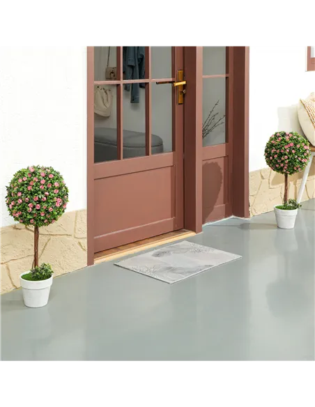 HOMCOM Set of 2 Decorative Artificial Plants, Ball Topiary Tree with Rose Flower in Pot, Fake Plants for Home Indoor Outdoor Dec