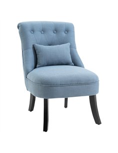 HOMCOM Fabric Single Sofa Dining Chair Tub Chair Upholstered W/ Pillow Solid Wood Leg Home Living Room Furniture Blue