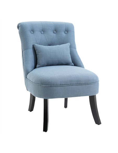 HOMCOM Fabric Single Sofa Dining Chair Tub Chair Upholstered W/ Pillow Solid Wood Leg Home Living Room Furniture Blue
