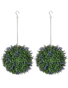HOMCOM Set of 2 Artificial Plant Topiary Balls, UV-protected Fake Decorative Plants, Faux Plants for Home Indoor Outdoor Decor, 