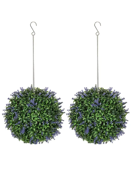 HOMCOM Set of 2 Artificial Plant Topiary Balls, UV-protected Fake Decorative Plants, Faux Plants for Home Indoor Outdoor Decor, 