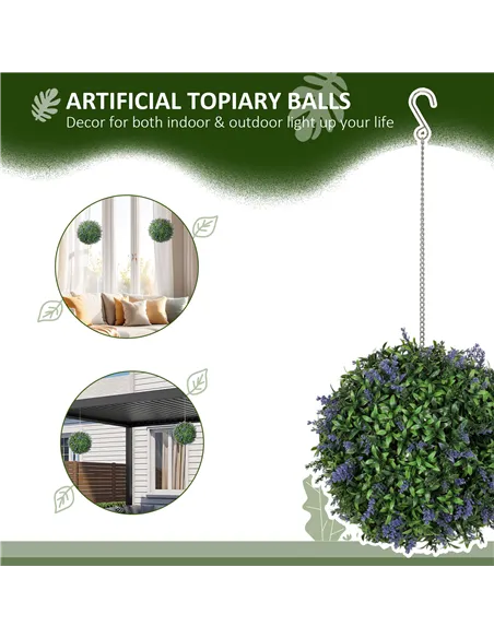 HOMCOM Set of 2 Artificial Plant Topiary Balls, UV-protected Fake Decorative Plants, Faux Plants for Home Indoor Outdoor Decor, 