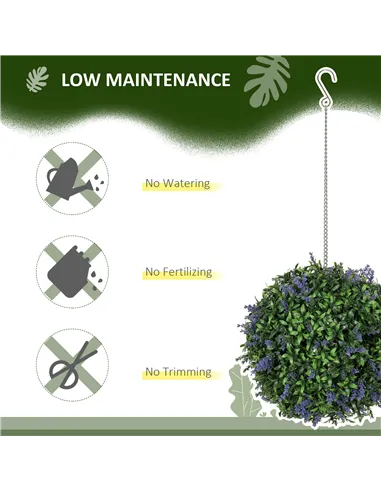 HOMCOM Set of 2 Artificial Plant Topiary Balls, UV-protected Fake Decorative Plants, Faux Plants for Home Indoor Outdoor Decor, 