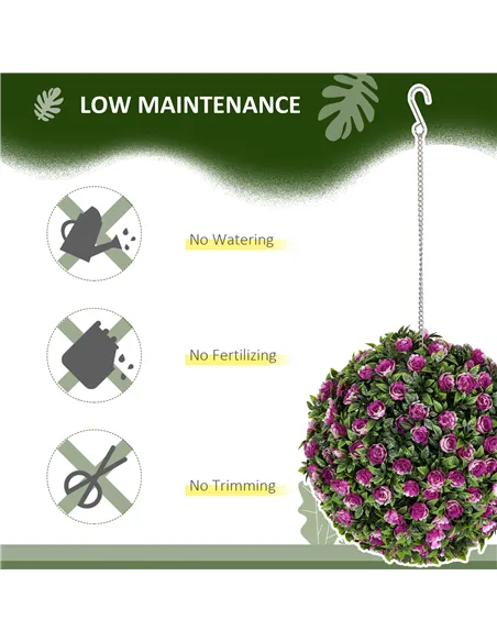HOMCOM Set of 2 Decorative Artificial Plants, UV-protected Artificial Plant Topiary Rose Balls, Fake Plants for Home Indoor outd