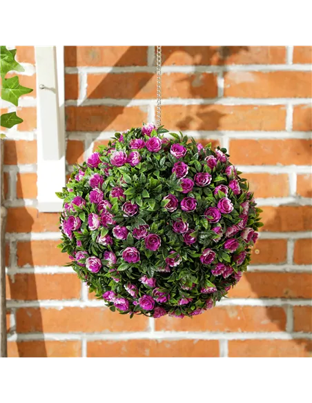 HOMCOM Set of 2 Decorative Artificial Plants, UV-protected Artificial Plant Topiary Rose Balls, Fake Plants for Home Indoor outd
