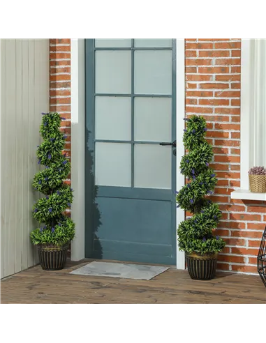 HOMCOM Set of 2 Decorative Artificial Plants, Boxwood Spiral Topiary Tree with Lavender and Pot, Fake Plants for Home Indoor Out