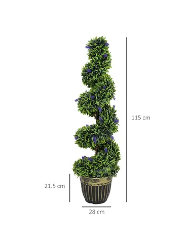 HOMCOM Set of 2 Decorative Artificial Plants, Boxwood Spiral Topiary Tree with Lavender and Pot, Fake Plants for Home Indoor Out