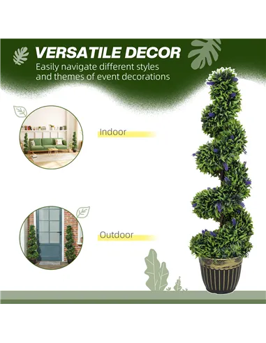 HOMCOM Set of 2 Decorative Artificial Plants, Boxwood Spiral Topiary Tree with Lavender and Pot, Fake Plants for Home Indoor Out