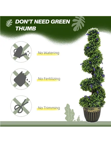 HOMCOM Set of 2 Decorative Artificial Plants, Boxwood Spiral Topiary Tree with Lavender and Pot, Fake Plants for Home Indoor Out