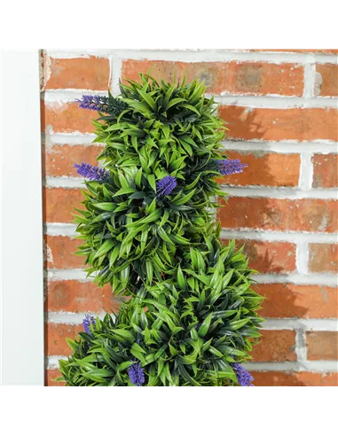 HOMCOM Set of 2 Decorative Artificial Plants, Boxwood Spiral Topiary Tree with Lavender and Pot, Fake Plants for Home Indoor Out