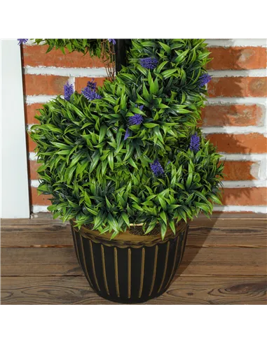 HOMCOM Set of 2 Decorative Artificial Plants, Boxwood Spiral Topiary Tree with Lavender and Pot, Fake Plants for Home Indoor Out