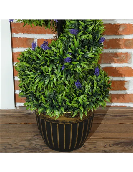 HOMCOM Set of 2 Decorative Artificial Plants, Boxwood Spiral Topiary Tree with Lavender and Pot, Fake Plants for Home Indoor Out