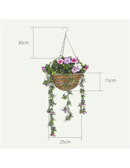 HOMCOM Set of 2 Decorative Artificial Plants, Faux Silk Azalea Flowers in Hanging Baskets, Fake Plants for Home Indoor Outdoor D