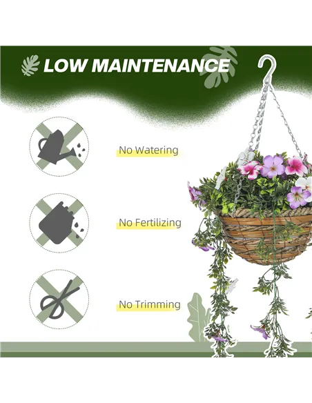 HOMCOM Set of 2 Decorative Artificial Plants, Faux Silk Azalea Flowers in Hanging Baskets, Fake Plants for Home Indoor Outdoor D